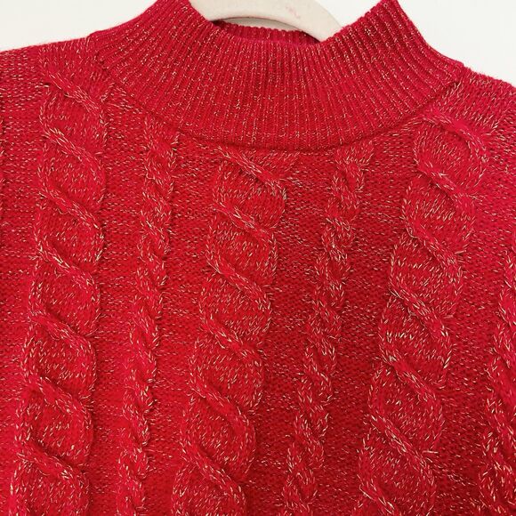 Vintage YarnWorks Sweater Red Cable Knit Christmas Holiday Women’s L Wool Angora - Picture 4 of 9